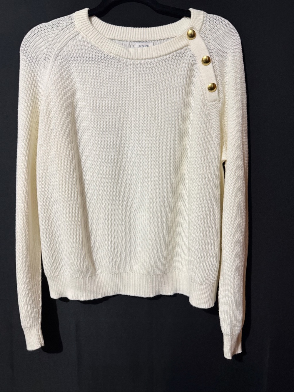 J. Crew Ivory Crewneck Sweater with Gold Shoulder Buttons
